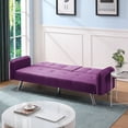 thumbnail image 4 of Modern Futon Sofa Bed, Linen Upholstered Sofa Couch Covertible Folding Futon Sofa with Cupholders and Metal Legs for Living Room, Apartment, Dorm, Purple, 4 of 6
