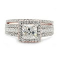 thumbnail image 2 of AFFY 1.50CT Princess & Round Moissanite Diamond Halo Bridal Ring Set in 10K Solid Rose Gold-4, 2 of 8