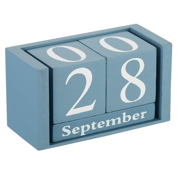 Calendario Perpetuo de Bloque de Madera Vintage Uxcell, Bloques de Exhibición de Mes y Fecha de Madera Reutilizables para Escritorio 3.7", Azul