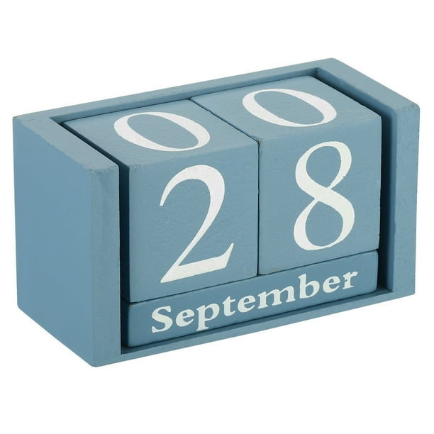 Calendario Perpetuo de Bloque de Madera Vintage Uxcell, Bloques de Exhibición de Mes y Fecha de Madera Reutilizables para Escritorio 3.7", Azul