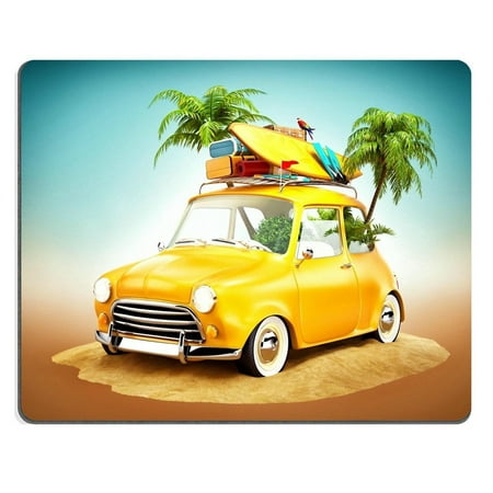 POPCreation Funny retro car with surfboard and suitcases on a beach with palms Unusual summer travel illustration Mouse pads Gaming Mouse Pad 9.84x7.87 (Best Mouse For Illustrator)