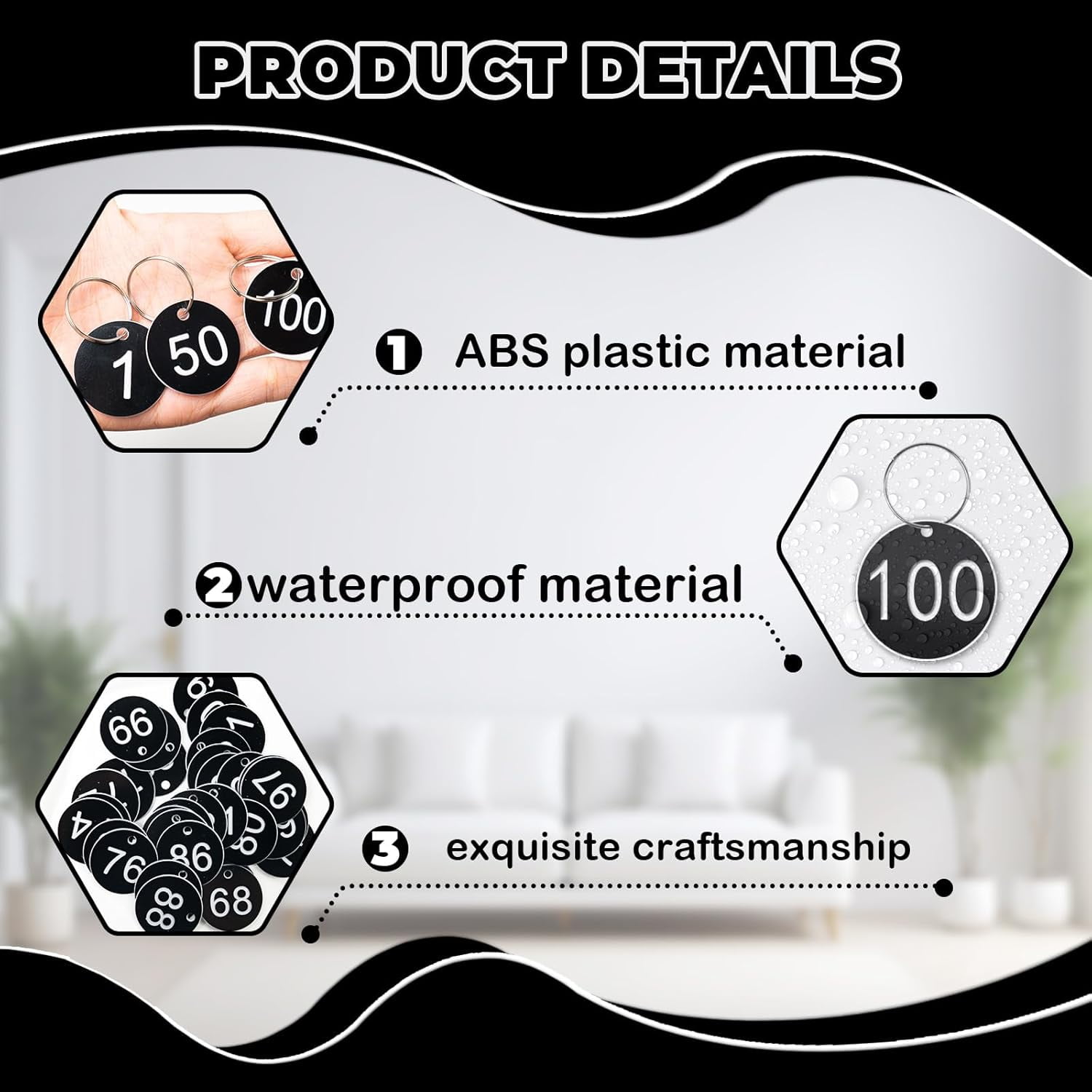 CD4-1-100 Number Tags, 35mm Engraved Round Numbered Marking Identification Tags with Metal Rings for Organized Coded Key Box Cabinet Plant Coding Tag (Black)*04