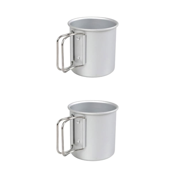 Soidarity Taza de aleación de aluminio, mango ligero de Metal, taza plegable, tazas de agua para café, pícnic al aire libre, Camping, viajes, Plata 2piezas