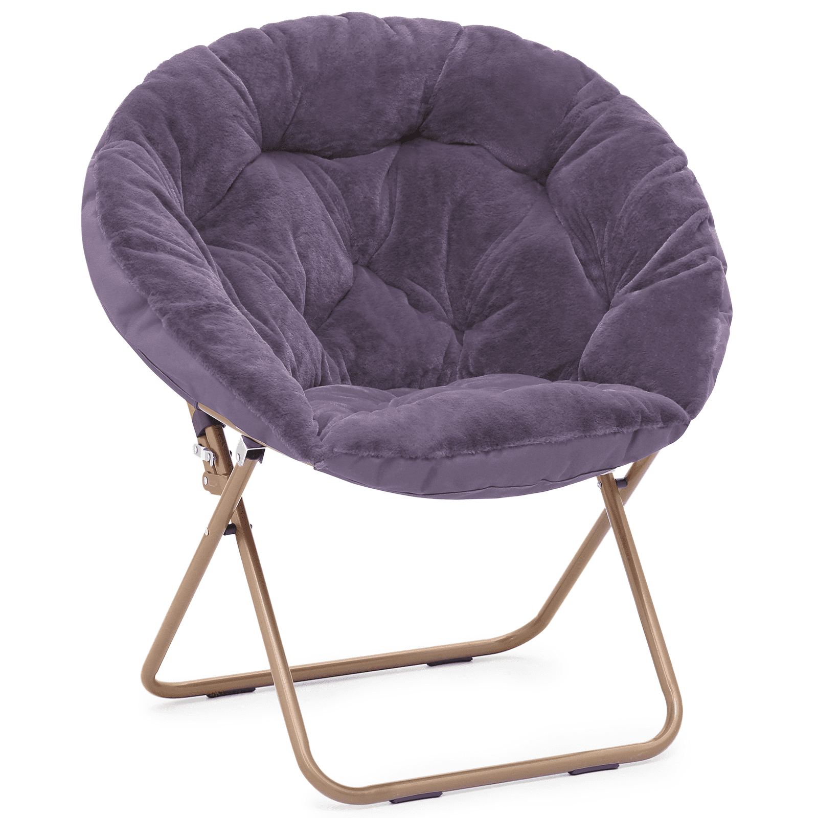 MoNiBloom Square Folding Faux Fur Saucer Chair For Bedroom Living Room Foldable Metal Frame Oversized Large Comfy Furry Padded Soft Cozy