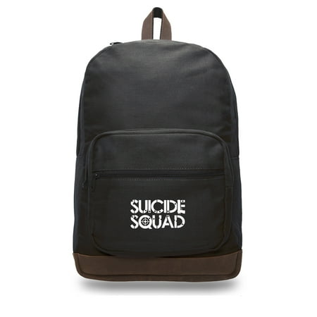 Suicide Squad Text Canvas Teardrop Backpack with Leather