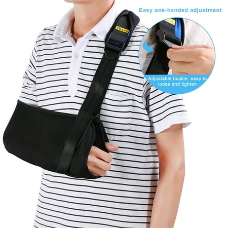 Deluxe Arm Sling HURRISE Universal Arm Sling Adjustable Soft Padded Shoulder Strap for Adults Unisex Black ()