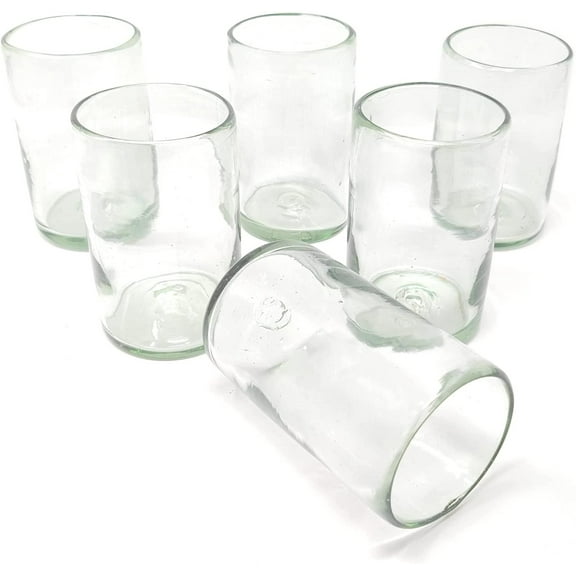 Dos Suenos Hand Blown Mexican Drinking Glasses  Set of 6 Natural Clear Glasses 14 oz each