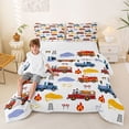 thumbnail image 2 of Castle Fairy Hand Drawn Fire Truck Full Size Comforter Sets 3 Pieces for Teens, Road Barrier Print Bedding Sets for Toddler Bedroom, Red Blue, 2 of 6