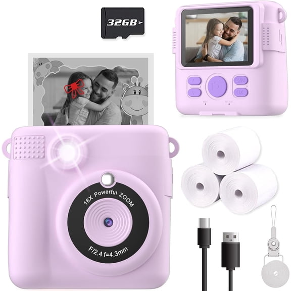 Kids Camera Instant Print, Christmas Birthday Gifts for Kids Age 3-12, Selfie Digital Camera with 1080P Videos,Toddler Portable Travel Toy for 4 5 6 7 8 9 Year Old Boys Girls-Blue