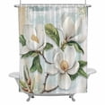thumbnail image 2 of White Floral Shower Curtain for Bathroom Decor, Magnolia Green Leaf Waterproof Fabric Shower Curtain, 72"x78" Set with 12 Hooks, 2 of 9