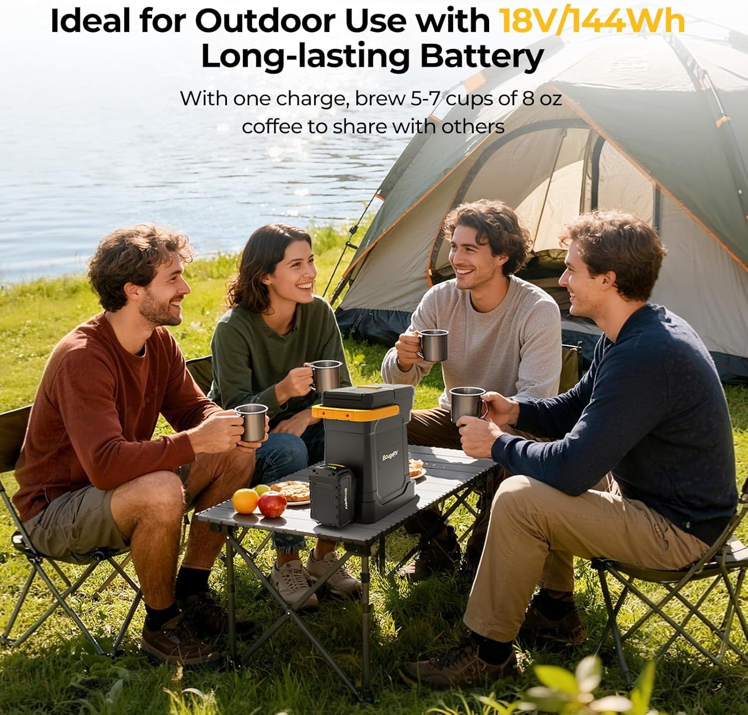 BougeRV Coffee Machine w/ 18V 8Ah Battery Powered Compatible with K Cup Coffee Pods & Ground Cordless Coffee Maker for Travel Camping Outdoor Worker Home