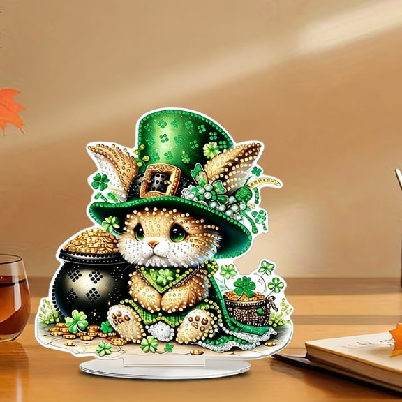 St. Patrick's Day Acrylic Flat Decoration Green Four-Leaf Clover Table Centerpiece for Home Office Party Mantel Decor