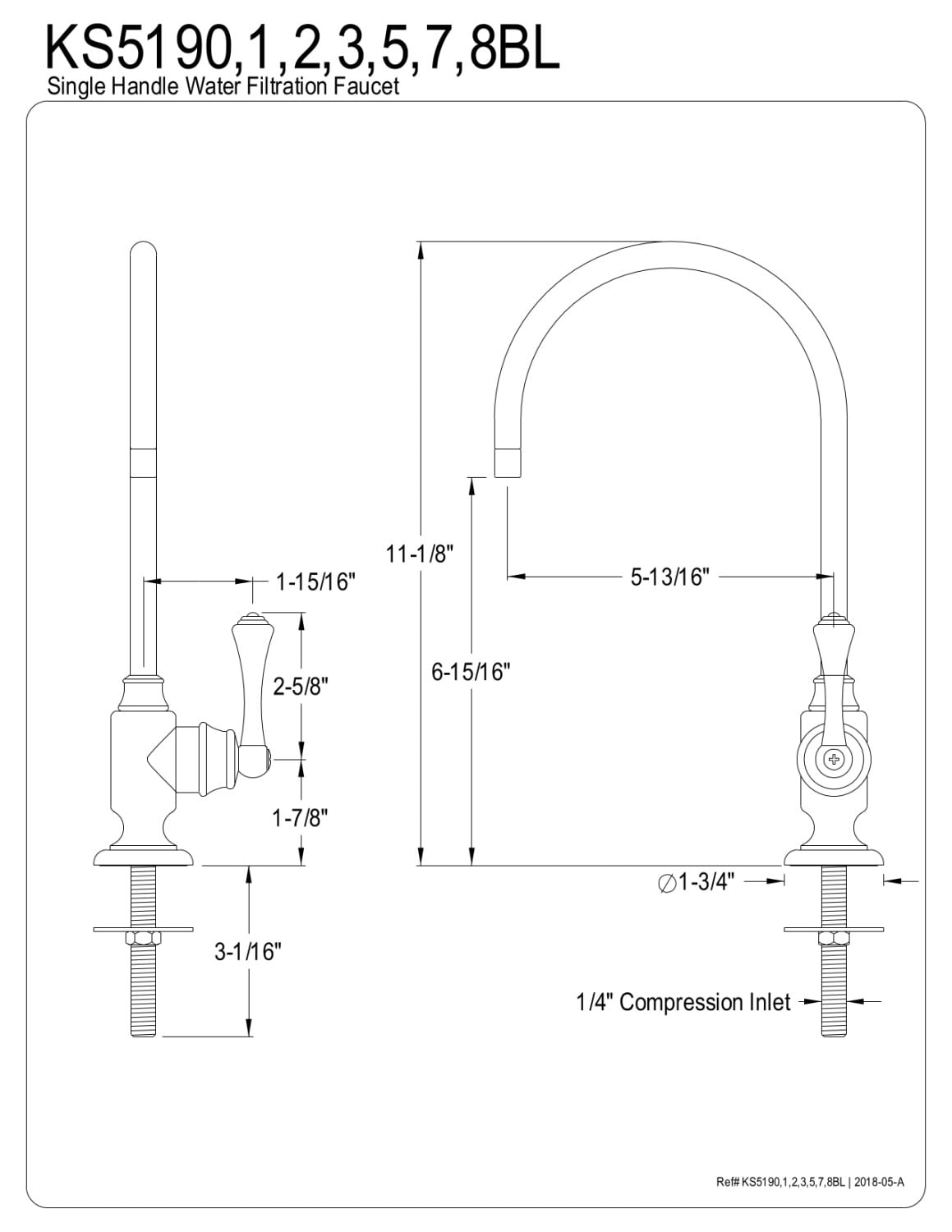 Kingston Brass KS5191BL Vintage Single-Handle Water Filtration Faucet, Polished Chrome