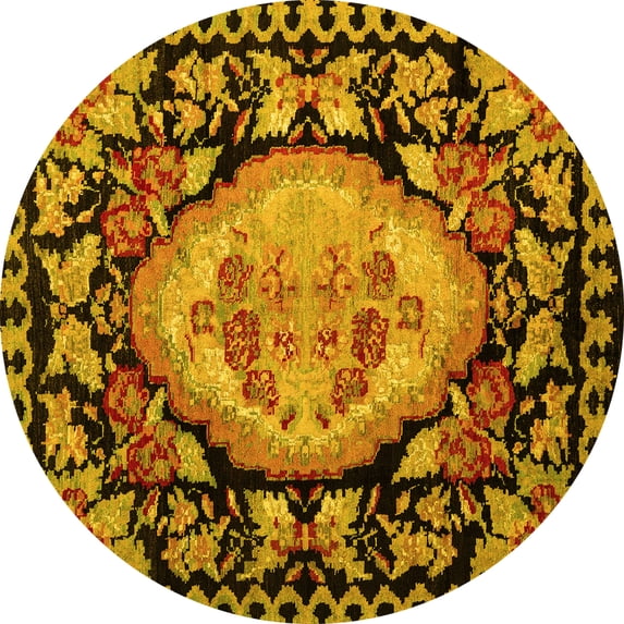 Ahgly Company Machine Washable Indoor Round Medallion Yellow French Area Rugs, 8' Round