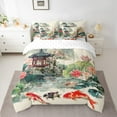thumbnail image 3 of Feelyou Lake Lotus Fish Twin Bedding Sets 7-Piece, Chinese Style Garden Bedding Comforter Set, Vintage Watercolor Reversible Sheet Sets, Microfiber Bedroom Decor, 3 of 8
