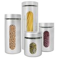 thumbnail image 1 of Estilo 4 Piece Brushed Stainless Steel and Glass Canisters with Window, Silver, 1 of 3