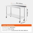 thumbnail image 3 of KFFKFF 60"x24"x40" Stainless Steel Work Table, Commercial Kitchen Prep Station on Wheels, Durable Metal Utility Table, Adjustable for Restaurants, Homes, Hotels, 3 of 8