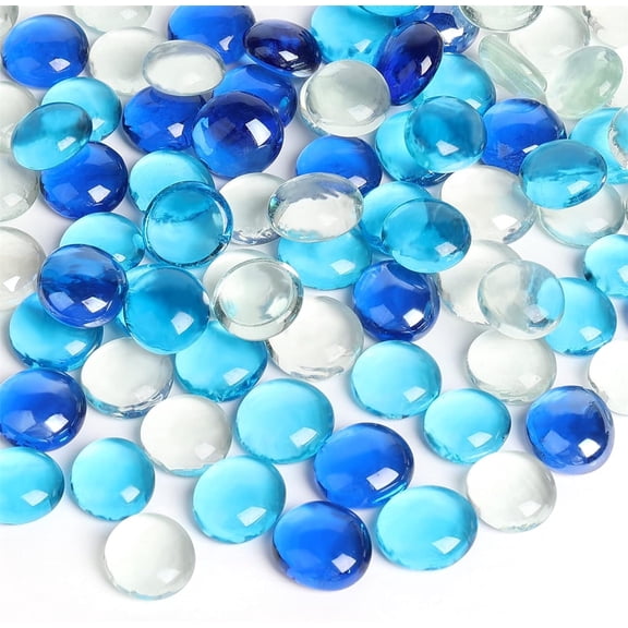 Topboutique Flat Glass Marbles,Blue Mixed Glass Beads,Gem Pebbles for Aquarium Decor,Decorative Floral Fish Tank Rocks for Vase Filler/DIY Craft,0.66 lb/300g