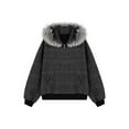 thumbnail image 3 of Womens Hoodie Jackets Faux Fur Collar Hooded Front Zip Striped Cardigan Casual Loose Y2K Stylish Outwear With Pockets (L, Gray), 3 of 5