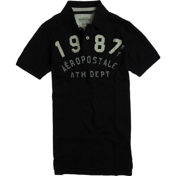 Aeropostale Mens 1987 Rugby Polo Shirt, Negro, Pequeño Aeropostale polo, rugbi
