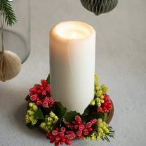 Suncoda Christmas Wreath, Needle Candlestick Wreath for Christmas Table Decoration Artificial Leaves Candle Ring Candlestick Garland Home Decor, Christmas Ornament