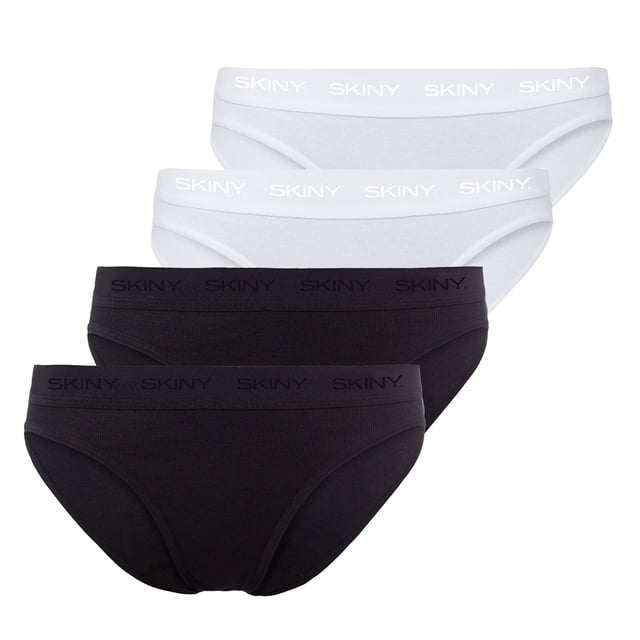 SKINY Ladies Rio Briefs, Paquete de 4 - Ropa Interior, Calzoncillos, Algodón, Cintura con Logotipo, Costilla fina, Unicolor Negro/blanco 38
