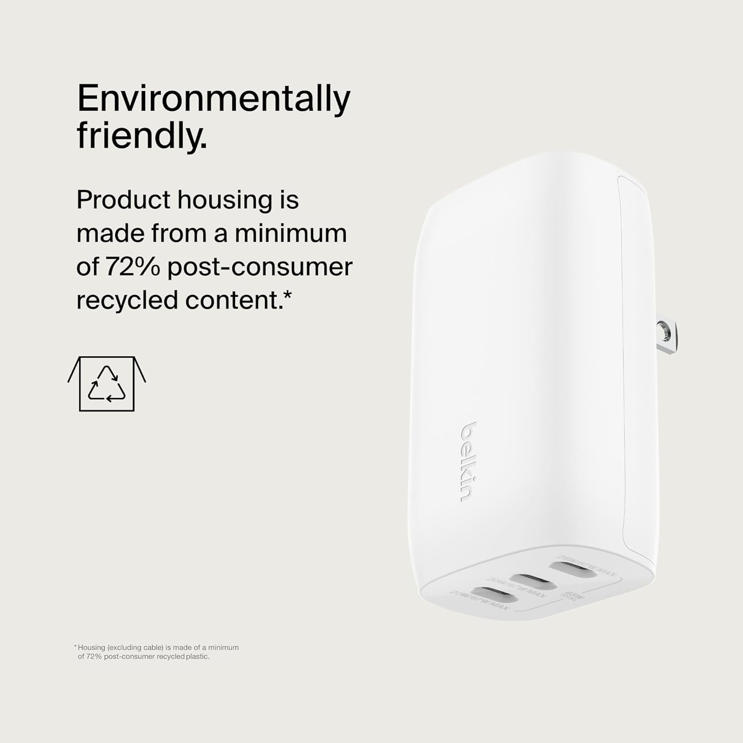 Belkin BoostCharge 3-Port USB-C Wall Charger with PPS 67W, USB-C PD 3.1 Enabled Fast Charging Charger for iPhone 16, MacBook Pro, AirPods, Galaxy, Nintendo Switch 2 & Other PD Enabled Devices - White