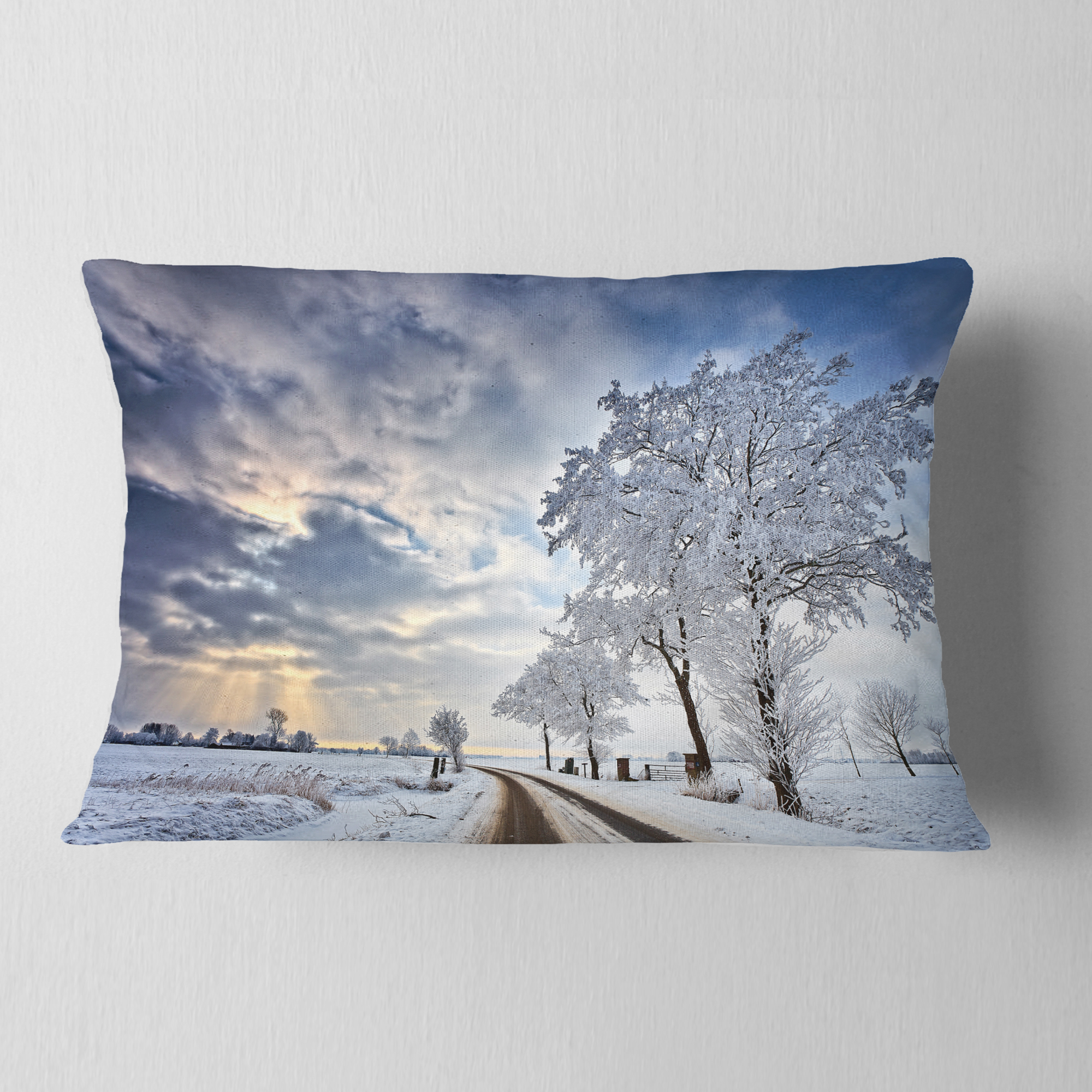 Designart Cloudscape in White Winter Terrain - Landscape Printed Throw Pillow - 12x20