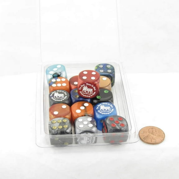 Dumpster Fire Dice Assorted Colors with Pips 16mm (5/8in) D6 Pack of 15 Wondertrail