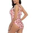 thumbnail image 4 of Rateoe Flowers And Ladybugs Pattern Women One Piece Swimsuits Tummy Control One Shoulder Bathing Suits Ruffle Swimwear-Large, 4 of 6