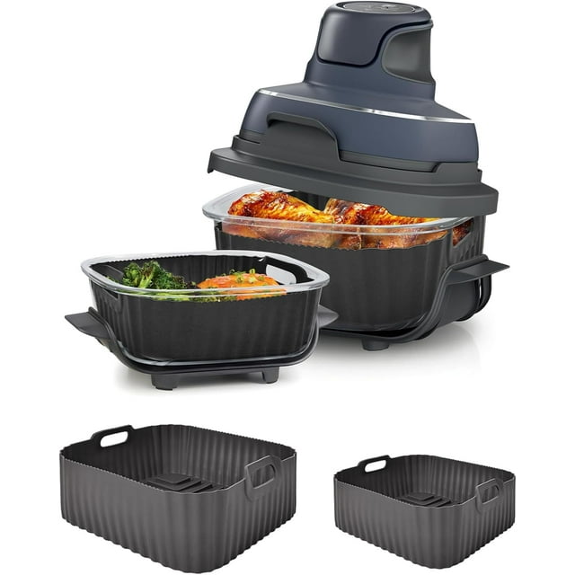 Doublures en Silicone Améliorées pour Friteuse à Air Chaud Ninja Crispi FN101GY/FN101CGY, Accessoires Réutilisables Antiadhésifs pour Friteuse à Air Ninja, Grande Doublure pour Récipient de 4 QT & Petite Doublure pour Récipient de 6 Tasses, Gris