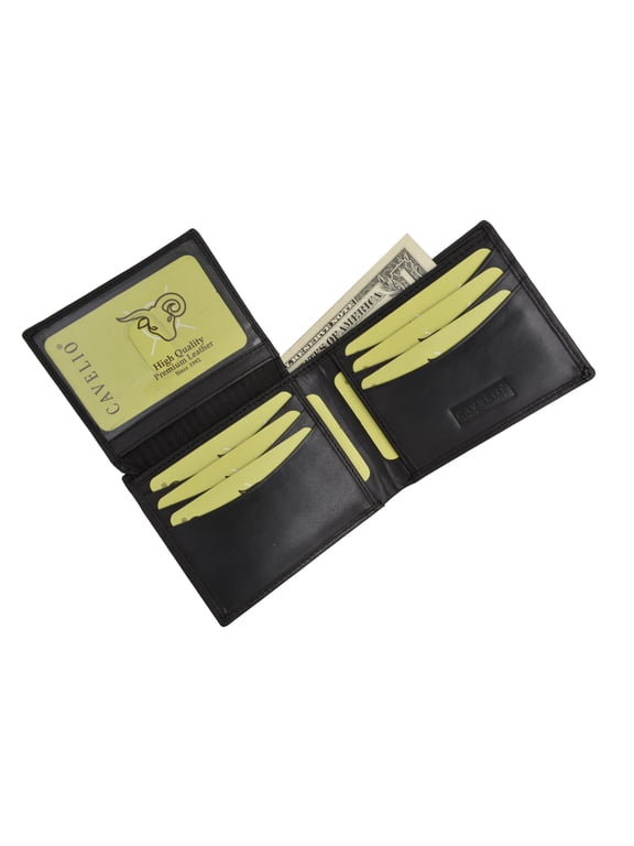 New Cavelio High Quality Mens Genuine Leather Flap Up ID Card Holder Bifold Wallet 730053 (C)