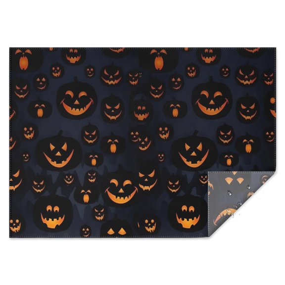 Dark Blue Halloween Pumpkin Faces Rectangle Tablecloth 60"x84",Waterproof Polyester Rectangle Table Cloth, Wipeable Spillproof Polyester Tablecloth for Dining, Camping, Indoor and Outdoor