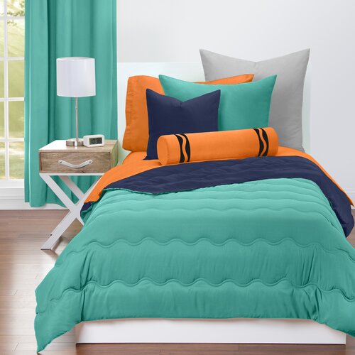 Crayola Blue Green and Navy Blue Reversible Comforter Set