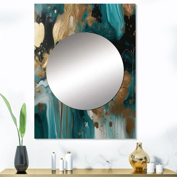 Designart "Marbre mYSTérieux Vert et Or I" Miroir Abstrait Décoration Murale - Art Mural Moderne Vert Abstrait pour Entrée - 40 Pouces x 30 Pouces Pouces