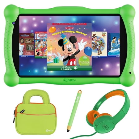 Contixo 7" Kids Tablet Bundle, Kids Ages 3-12, 50 FREE Disney Storybooks, Educational Android Tablet, 32GB, STEM Learning, Parental Controls, Includes Kid-Safe Headphones & Case - Green