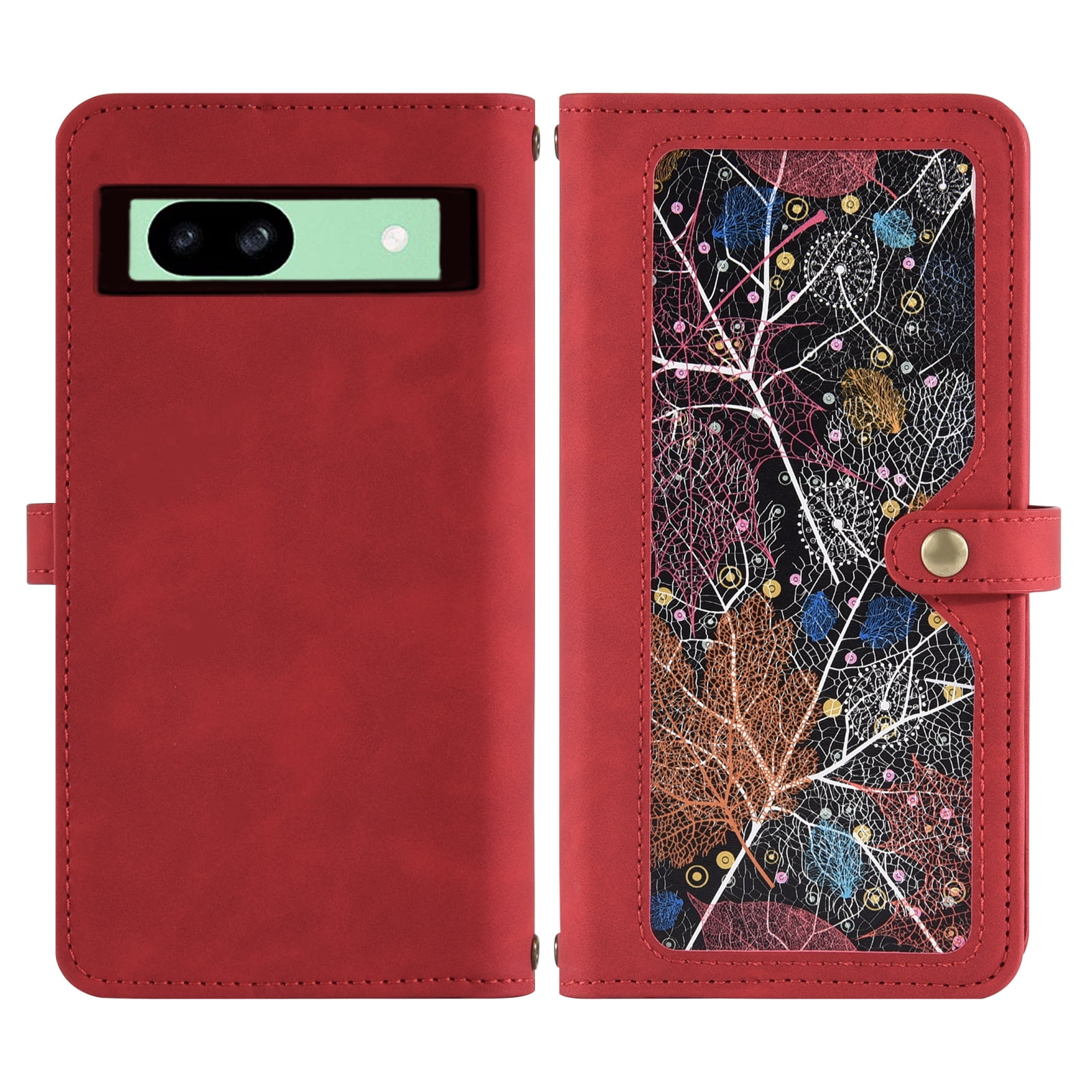 Asuwish Phone Case for Google Pixel 8A Wallet Cover With Tempered Glass Screen Protector Crossbody Wrist Strap Flip Pattern Zipper Credit Card Holder Stand Slot Folio Cell Pixel8A A8 5G Women Men Red
