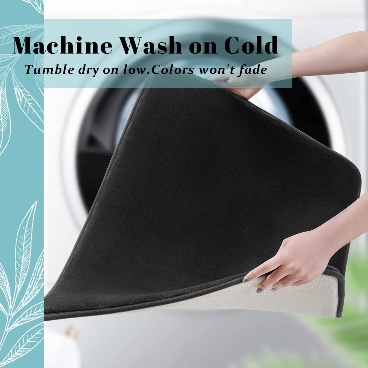 Rugs, Ultra Absorbent & Non-Slip Memory Foam Bath Rugs, Machine Washable, Soft Velvet Bath Mats，Easier to Dry for Bathroom Floor (17"×24", Black)