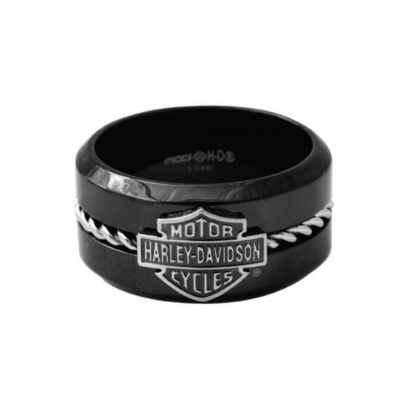 Harley-Davidson Men's Wire B&S Band Ring, Black Stainless Steel HSR0070 (9), Harley Davidson