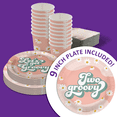 thumbnail image 3 of Two Groovy 2nd Birthday Party Supplies 64 Piece Tableware Set Includes Large 9" Paper Plates Dessert Plates, Cups and Napkins Kit for 16, 3 of 9