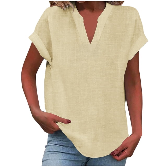 T-Shirts Femmes Plus Mode Décontractée Col en V Manches Courtes Haut T-Shirt - Hontri