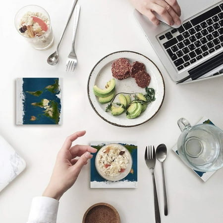 

ZHANZZK World Map Geographic Mountain Range Set of 6 Coaster for Drinks Absorbent Ceramic Stone Coasters Cup Mat with Cork Base for Home Kitchen Room Coffee Table Bar Decor