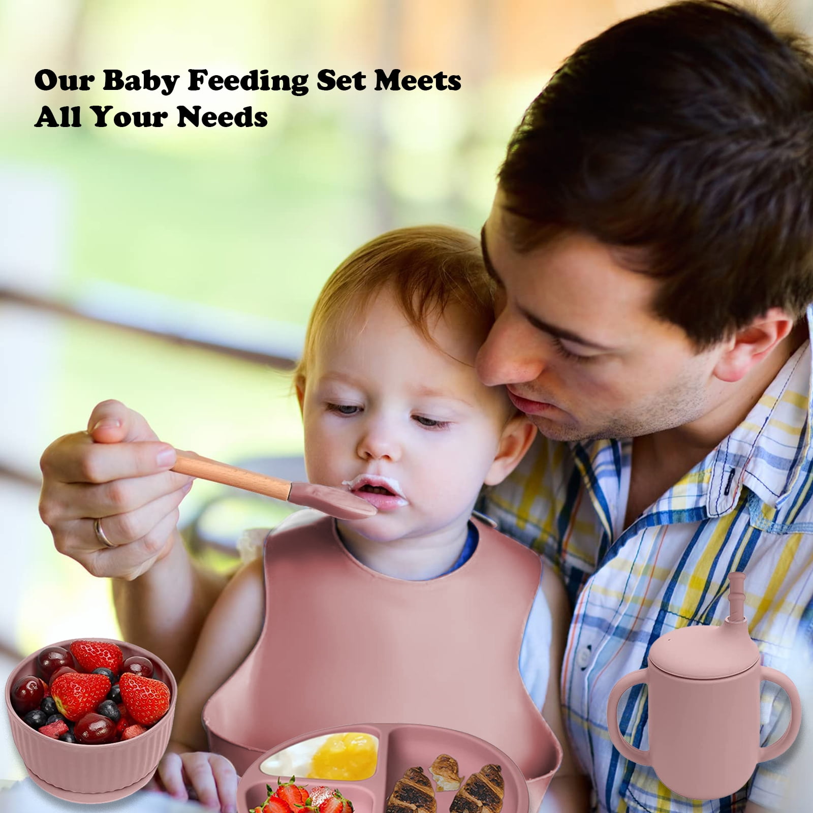 NobleTots Silicone Feeding Set - Baby LED Weaning Supplies, Grey