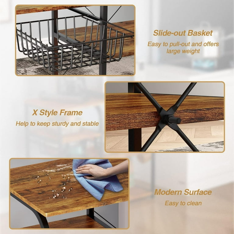 Mr IRONSTONE Vintage Kitchen Bakers Rack Utility Storage Shelf 35.5 Microwave Stand 4 Tier 3 Tier Shelf for Spice Rack Organizer Workstation with 10 Hooks Walmart