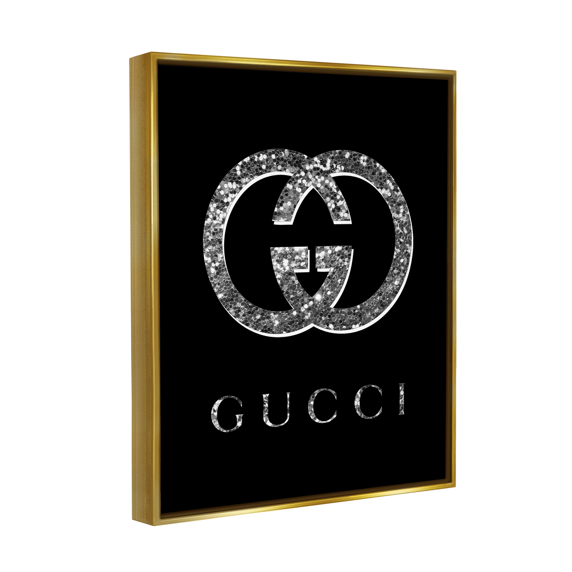 Stupell Industries Black Glam Fashion Symbol Typography Painting Gold Floater Framed Art Print Wall Art, 17 x 21