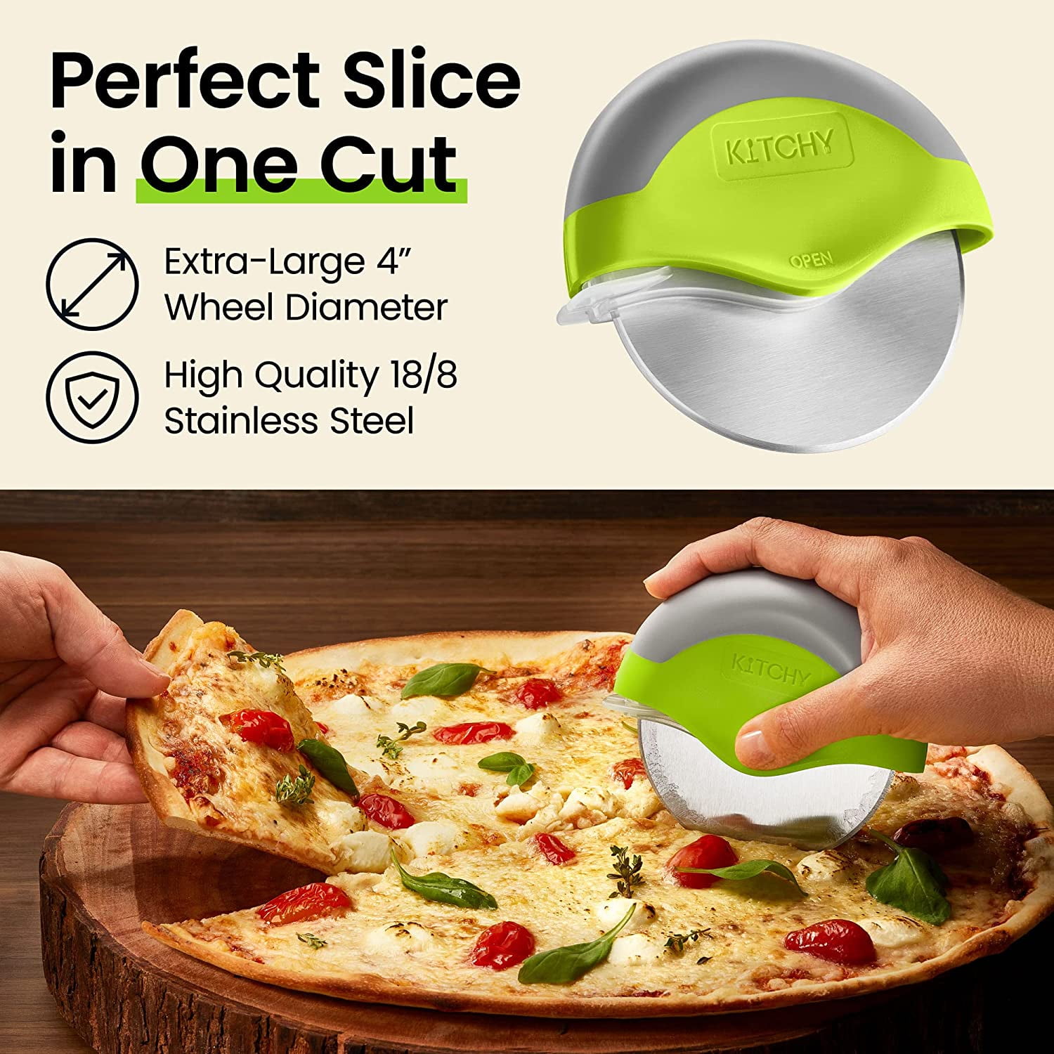 KitchenAid Gourmet Stainless Steel Pizza Wheel with Sharp Blade to Easily  Cutting Pizza Crusts, Pies, and more, Finger Guard for Safety and Comfort