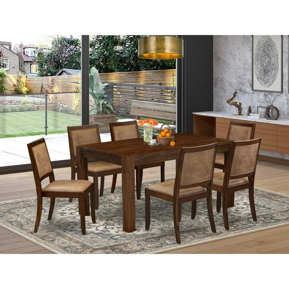 East West Furniture Celina 7 Piece A Modern Dining Table Set in Walnut Finish