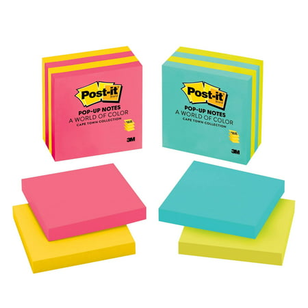 Post-it Pop-up Notes, 3 in x 3 in, Assorted Colors, 4 Pads/Pack