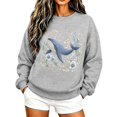thumbnail image 2 of Womens Crewneck Sweatshirts Whale Ladies Summer Lightweight Sweatshirt Ocean Beach Graphic Pullover Long Sleeve Fall Top, 2 of 5