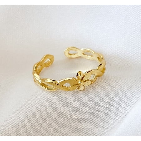 JALASH ONLINE Women's Solid Metal Adjustable Flower Toe Ring 14k Yellow Gold Plated Silver